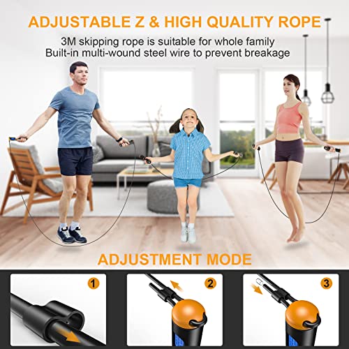 Smart Jump Rope, Multifun Speed Skipping Rope with Weight/Lap/Time/Calorie Counter Adjustable Digital Counting Jump Ropes ...