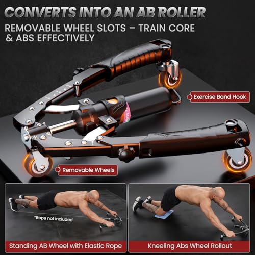 Twister Arm Trainer, 3 in 1 Hydraulic Power Chest Workout Equipment with Ab Roller Wheels and Hooks, Adjustable 22-440lbs ...