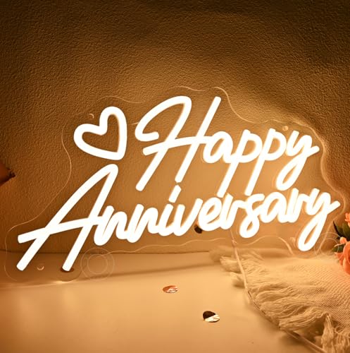 SYLHOME Happy Anniversary Led Neon Light Sign Family Business Celebrate Banner Wall Sign Decor Birthday Wedding Anniversar...