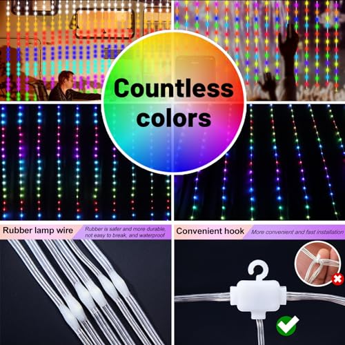 HXWEIYE 300LED Fairy Curtain Lights, 9.8x9.8Ft USB Plug-in 8 Modes Christmas String Hanging Lights with Remote for Bedroom...