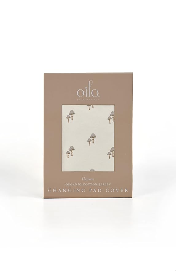 Oilo Changing Pad Cover, Breathable 100% Organic Cotton Fitted Jersey, 300 Thread Count, Machine Wash, Fits Standard Changing Pads (32" x 16"), Heirloom Organic Collection, Mushroom
