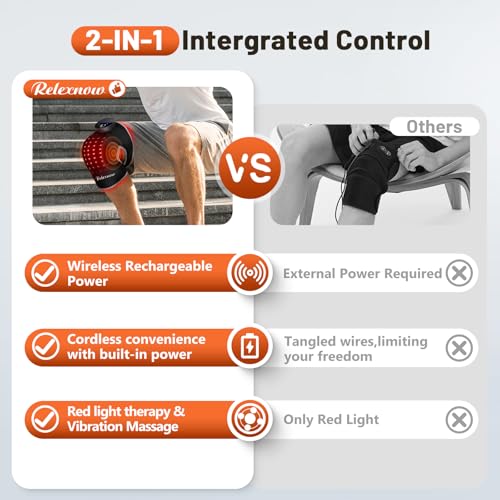RELEXNOW Red Light Therapy for Knee with Heat & Vibration Massage, Extension Band, Wireless Controller, 660nm&850nm Near I...