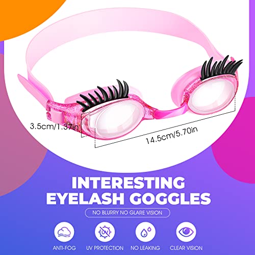 Konohan 2 Pieces Kids Swim Goggles Eyelashes Girls Funny Swim Goggle No Slip Leak Anti Fog UV Glasses for Lash Extensions