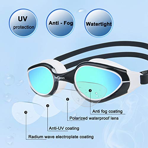 PHELRENA Swim Goggles, Anti Fog,No Leaking,UV Protection,Shatter-Proof, Clear Wide Vision Triathlon Swim Goggles