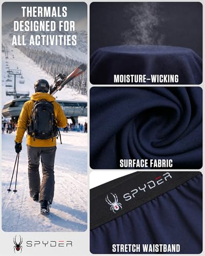 Spyder Mens Thermal Top and Bottom Set - 2 Piece Fleece Lined Thermal Shirts for Men and Long Johns Leggings Base Layer Set