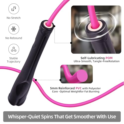 YUEDONG 5mm Adjustable Weighted Jump Rope for Women Fitness - Tangle-Free PVC Skipping Rope with Matte Frosted Ergonomic A...
