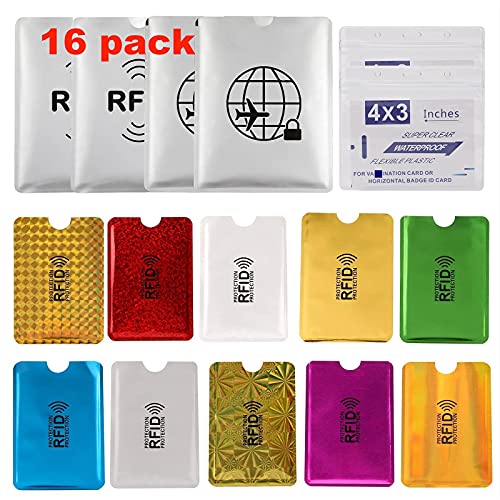 Luumxai 16 RFID Blocking Sleeves Set (10 Credit Card Holders & 4 Passport Protectors) Identity Theft Protection Secure Sle...