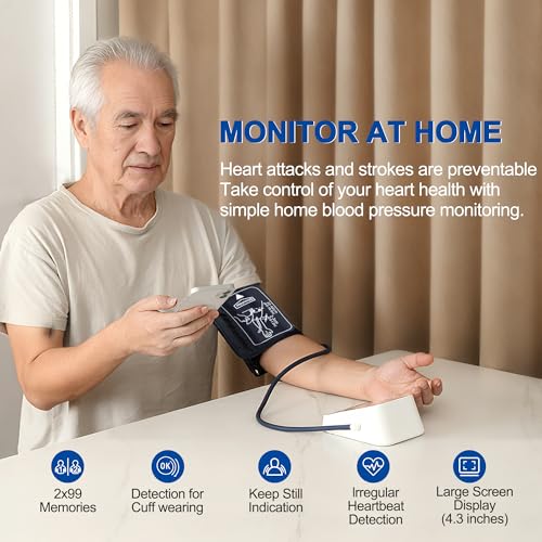 VitalVolt Smart Ai Blood Pressure Monitor for Home Use, Automatic Arm BP Machine with Large Adjustable Cuff (8.7-17”), Blu...