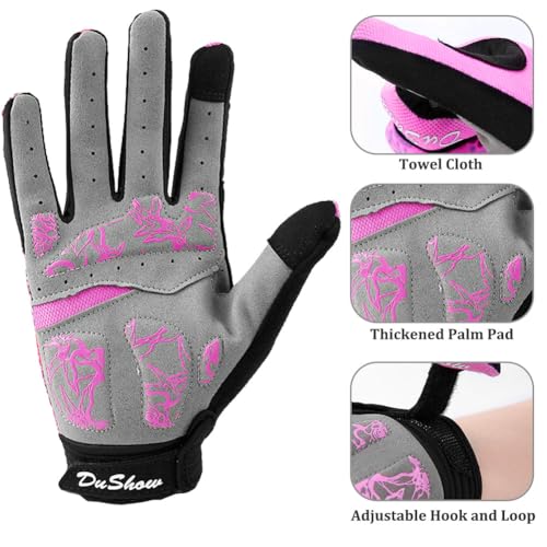 DuShow Bike Gloves for Women Cycling,Pink Floral Workout Gloves Women,Full Finger Biking Driving Riding Gloves for Women,G...