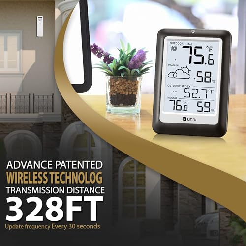 Indoor Outdoor Thermometer Wireless Weather Station, Temperature Humidity Monitor Battery Powered Inside Outside Thermomet...
