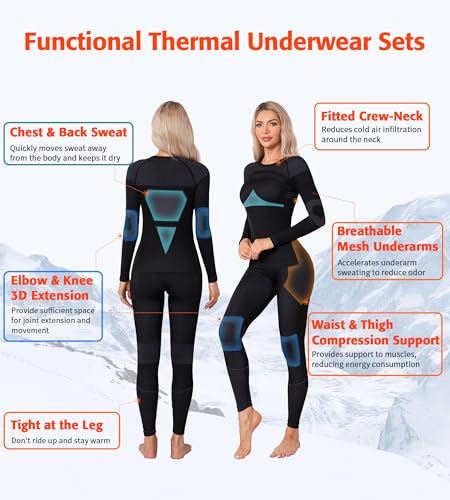 ATTRACO Thermal Underwear Set for Women Long Johns Warm Base Layer Top & Bottom for Cold Weather