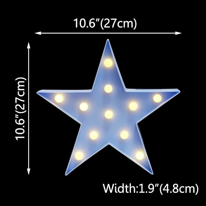 LED Marquee Star Sign Night Light, Battery Operated Star Shaped Desk Table Lamp for Kids, Baby, Child, Girl Gift, Nursery Room, Wall Decor - Blue