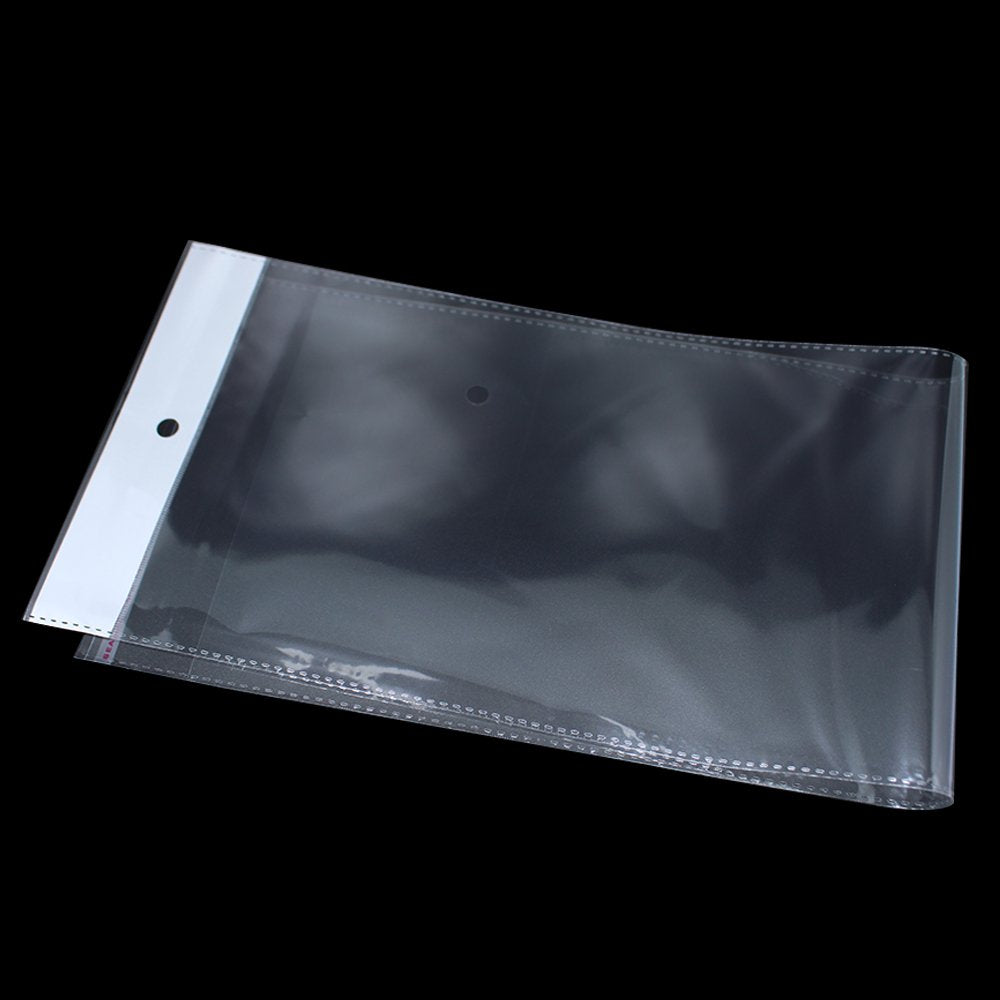 PABCK 100 Pack (Available Size 6.1x11.8 inch) Clear Self Adhesive Straight Hair Packaging Bags with Hang Hole Wigs Hair Storage