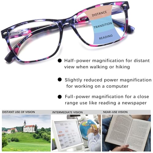 CLASAGA Progressive Multifocus Reading Glasses for Women, Pattern Print Blue Light Block Stylish Ladies Computer Readers