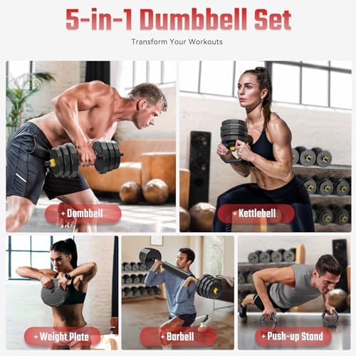 FEIERDUN Adjustable Dumbbells Set, 48/68/88lbs Free Weight Set with 4 Modes, Used as Barbell, Kettlebells, Push up Stand, ...