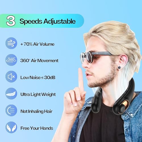 KIDEE Neck Fan, Portable Bladeless Neck Fans, Upgrade 360° Airflow, Super Quiet, 3 Speeds, 4000mAh Personal Wearable Neck ...