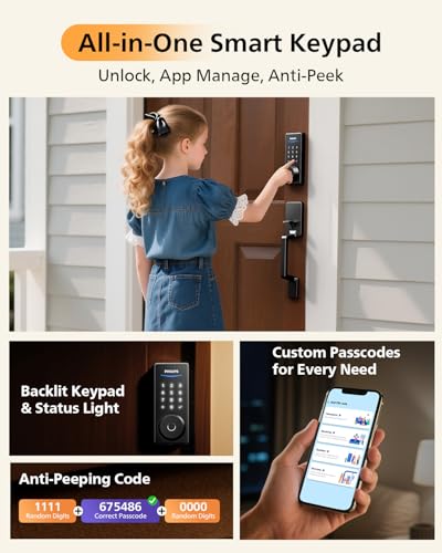 Philips WiFi Smart Lock with Front Door Handle Set, Built-in WiFi, APP Remote & Voice Control, Fingerprint Keyless Entry D...