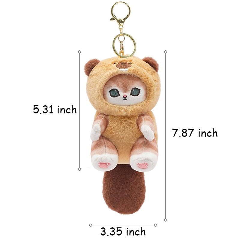 QHUACIZJL Cute cat keychain 5" plush backpack accessories bag pendant cute keychain gift (Beaver cat)