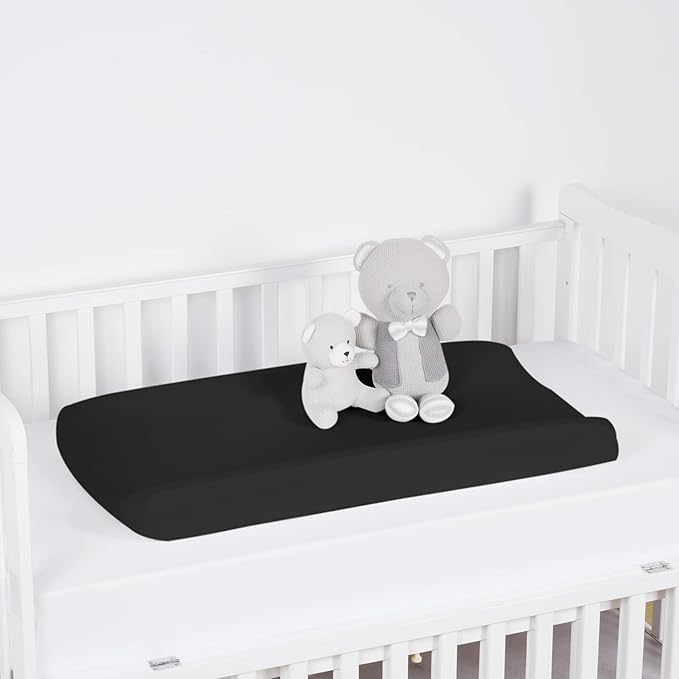 PHF Baby Changing Pad Covers for Boys Girls, 2 Pack Ultra Soft Breathable Microfiber Changing Pad Table Sheets for Most Baby Changing Pads, Black & Black