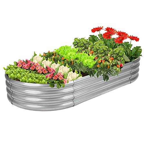 Rakukiri Raised Garden Bed Galvanized Planter Box Outdoor, 5ft Oval Large Rot-Resistant Metal Garden Bed Planter for Veget...
