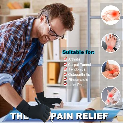 2Pairs Copper Arthritis Compression Gloves for Women Men, Fingerless Compression Gloves for Carpal Tunnel, Hand Pain, RSI,...