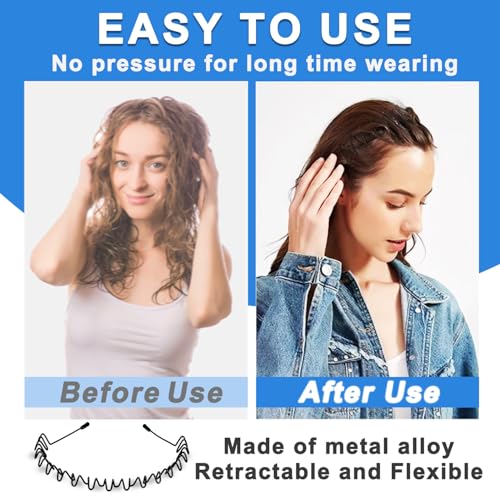 KELUBATU Metal Headbands for Men & Women, Metal Wavy Spring Hair Band, Adjustable Non-Slip Hair Hoop for Sports/Workout/Ru...