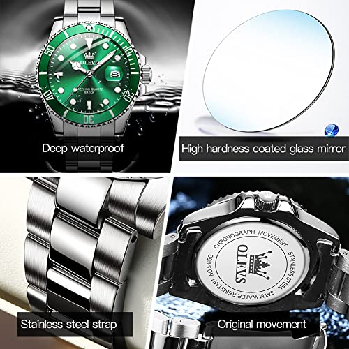 OLEVS Luxury Watches for Men Big Face Stainless Steel Business Dress Analog Quartz Watch with Day Waterproof Luminous Mens...