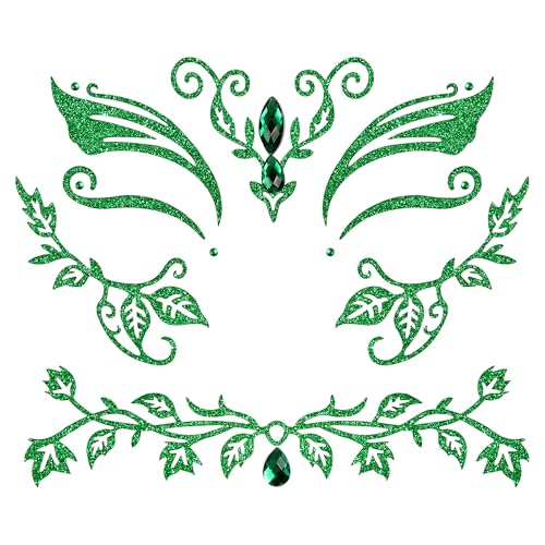 Itscolofy Green Face Jewels Stickers Halloween Ivy Costume, Glitter Green Face Gems Self Adhesive Glue Festival Makeup Cos...