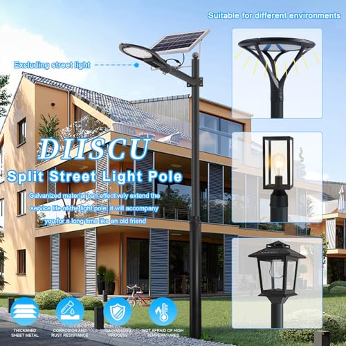 Street Light Pole 13ft Tall, Black Outdoor Galvanized Heavy-duty Metal Solar Street Lamp Post, Suitable for Outdoor Street...