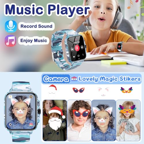 Smart Watch for Kids Boys Age 5-12, Ai Functions Games HD Touch Screen Watches with Video Camera Music Player Pedometer He...