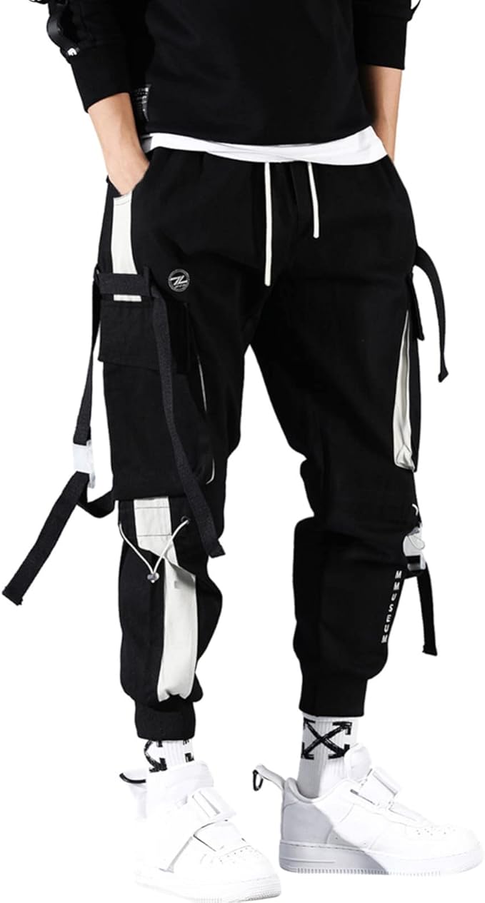 Men's Jogger Pants Hip Hop Punk Trendy Elastic Waisted Loose Fit Cargo Pants Casual Active Sports Gothic Streetwear Trousers