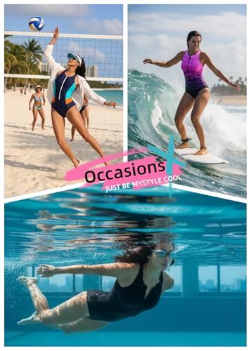 Tempt Me Women Athletic One Piece Swimsuit Zipper High Neck Bathing Suit Racerback Swimwear
