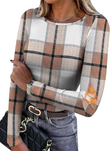 WIHOLL Long Sleeve Thermal Shirt for Women Light Fleece Tops Fall 2025 Crew Neck Casual Basic T-Shirts