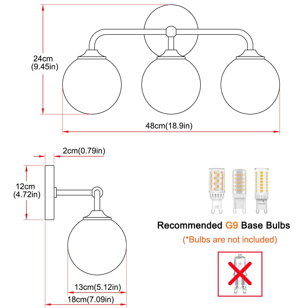 Modern Brushed Gold 3-Lights Vanity Light Fixtures With Milky White Glass Ball Shades  Mid Century Brass Wall Sconce Lighting Fixtures Over Mirror  Wall Sconces For Bathroom Dressing Table Bedroom