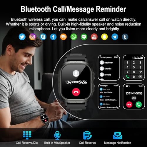 Smart Watch for Men Fitness Tracker: Waterproof Make/Answer Call Military Digital Watches Run Smartwatch Android Phones iP...