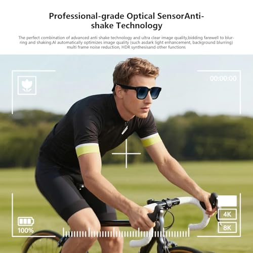 AI Smart Glasses with ChatGPT, 8MP Camera Glasses with Camera and Audio, AI Translation Sunglasses with 164 Languages, Blu...