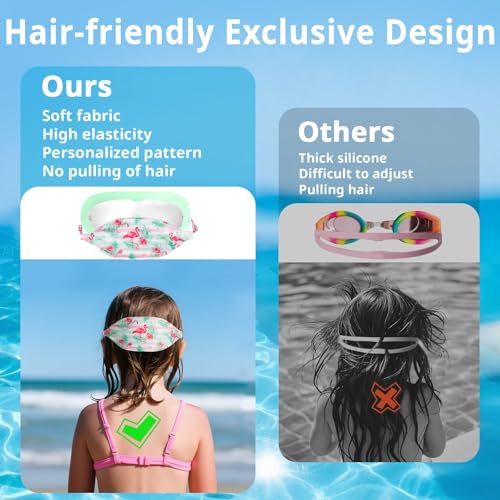 Pixel Panda 2 Pack Kids Swim Goggles with Fabric Strap for 6-14, Anti-Fog Anti-UV No Hair Pulling Wide View Swimming Goggles