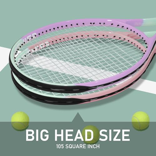 OGEENIER 27" Tennis Racket Set for Adults, Pre-Strung Tennis Racquets for Beginners, 2-Player Recreational Tennis Set with...