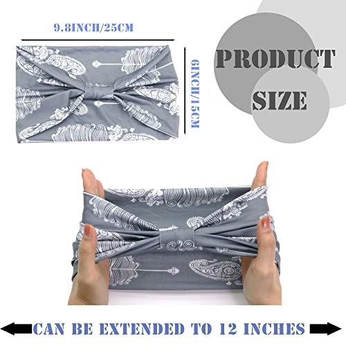 FULZTEY Boho Headbands for Women Vintage Elastic Fabric Printed Hair Bands Workout Wide Knot Sweatbands Soft Cotton Headwr...
