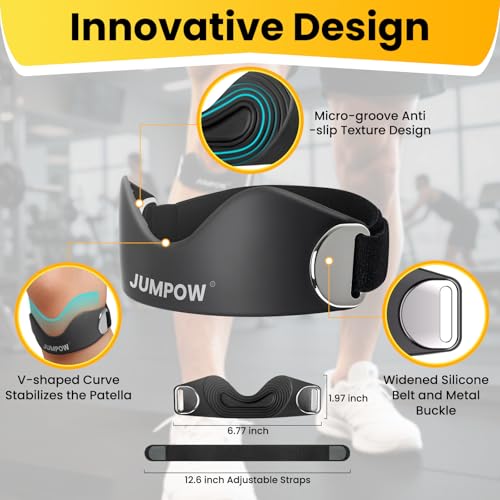 JUMPOW Silicone Patellar Tendon Support Strap - 2 Pack Adjustable Non-Slip Patella Band Stabilizer Knee Brace for Hiking, ...