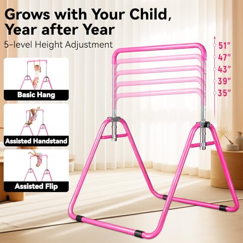 WATBKHE Kids Gymnastics Bar Gymnastic Equipment for Home Adjustable Height Gymnastic Training Bar Gymnastic Stuff for 3-7 ...