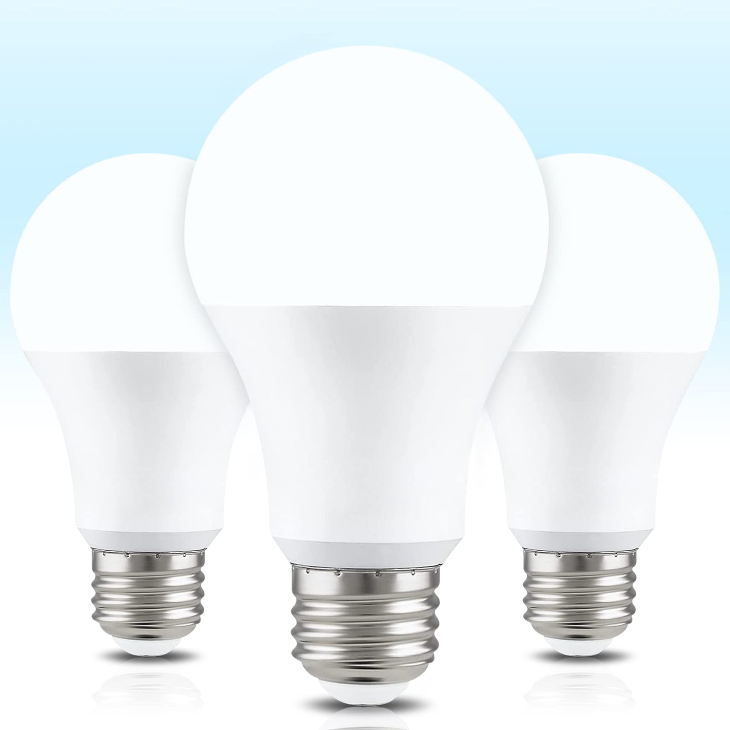 Neporal Led Full Spectrum Light Bulbs, 6000K Cool White, 9W (60W Equivalent), Pack Of 3, Plastic, Ideal For Study, Office, Bedroom