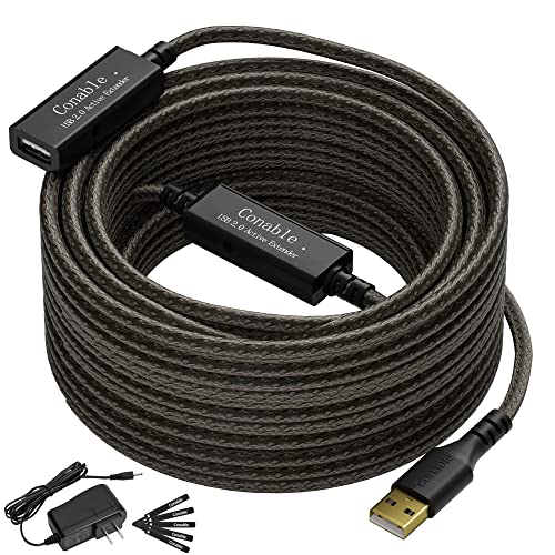 Active USB Extension Cable 100 Feet, USB 2.0 A Male to Female Repeater Cord, with 2 Extension Chipsets Signal Booster, 22A...