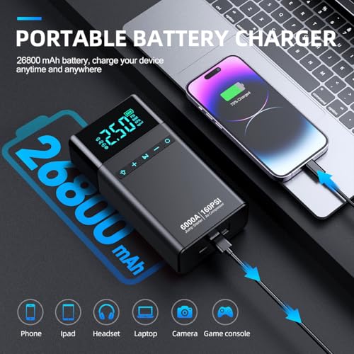 CZKBG 10-in-1 Portable Car Battery Jump Starter with Air Compressor, 6000A 160PSI Portable Car Jumper Starter (All Gas 12L...
