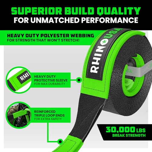 Rhino USA Recovery Tow Strap (3" x 20') - 31,518lb Break Strength - Emergency Recovery Strap Tow Rope for Truck, UTV, ATV...