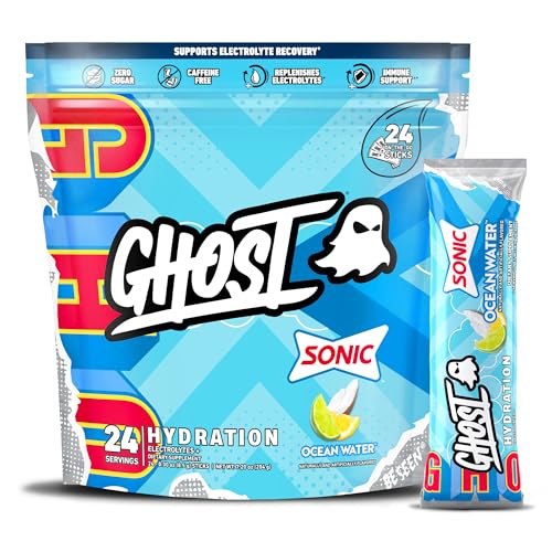 GHOST Hydration Packets, Sonic Ocean Water, 24 Sticks, Electrolyte Powder - Drink Mix Supplement with Magnesium, Potassiu...