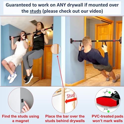 IRONSURGE Pull Up Bar for Hallway or Doorway 6-piece Set with Two Attachable Resistance Bands/Handles, Training Manuals, N...