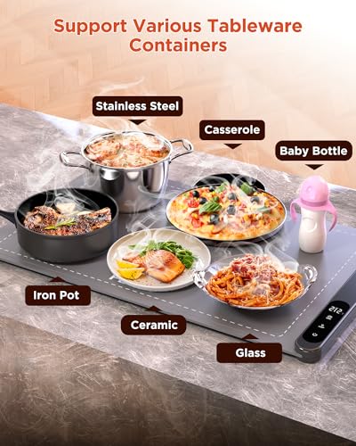 FEPPO Food Warming Mat, Upgrade High-tech Graphene Heating Film, Fast Full Surface Electric Warming Tray with 6 Level Adju...