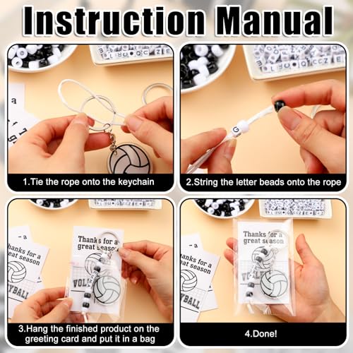 Suncalla 984 Pcs 24 Set Volleyball Keychain Making Kit DIY Volleyball Bag Tag Sport Key Chain Crafts Adjustable Letter Bea...
