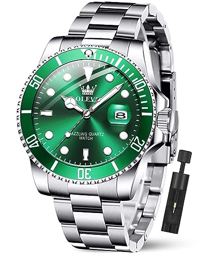 OLEVS Luxury Watches for Men Big Face Stainless Steel Business Dress Analog Quartz Watch with Day Waterproof Luminous Mens...